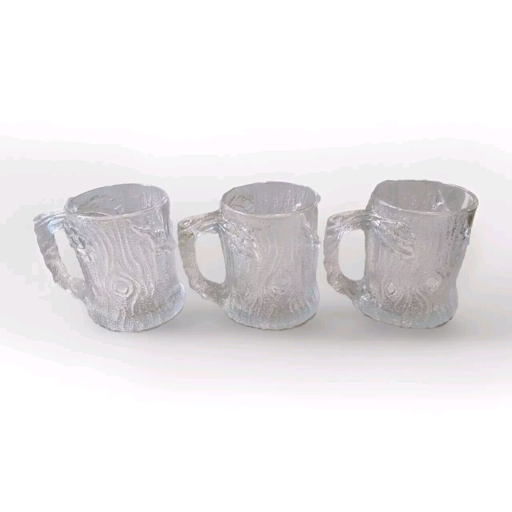 1993 Set of 3 FLINSTONES McDonald's Complete Cups Mugs Frosted Glass Vintage Lot